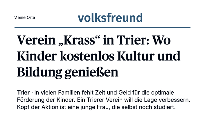 Der Trierische Volksfreund würdigt Engagement von KRASS e.V. in Trier